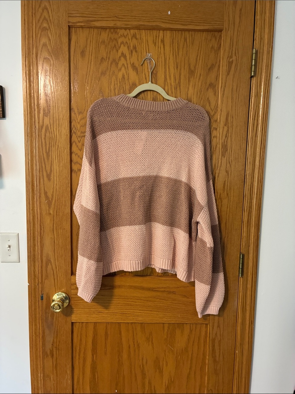 NEW American Eagle Medium Cozy Striped Crewneck Sweater - Baby Pink and Mauve - Picture 3 of 7